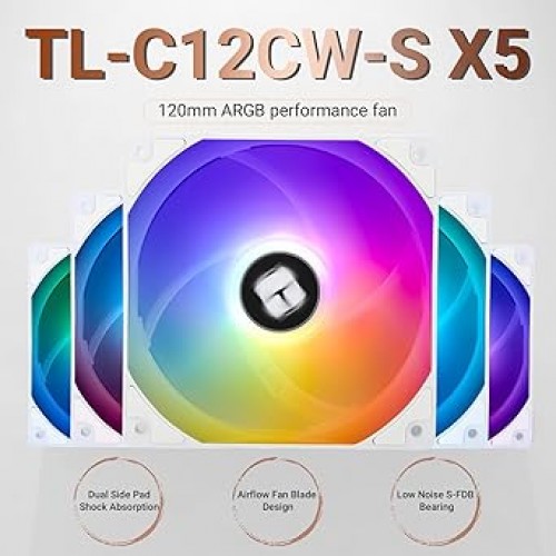 Thermalright TL-C12CW-S X5 PWM ARGB White 5vnt. (120mm) (Balti) Ventiliatoriai Thermalright TL-C12CW-S X5 PWM ARGB White 5vnt. (120mm) (Balti) Ventiliatoriai