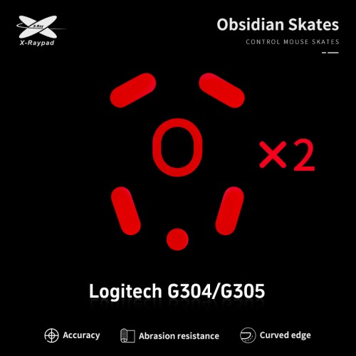 X-Raypad Obsidian Skates Logitech G304 & G305 Red 2 vnt. (Raudoni) Pakaitiniai Mouse Feet